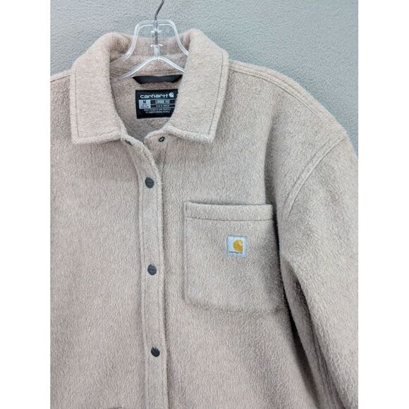 Carhartt Shirt Jacket Womens Medium Flannel Shacket Loose Fit Snap Front Preppy - Picture 2 of 6